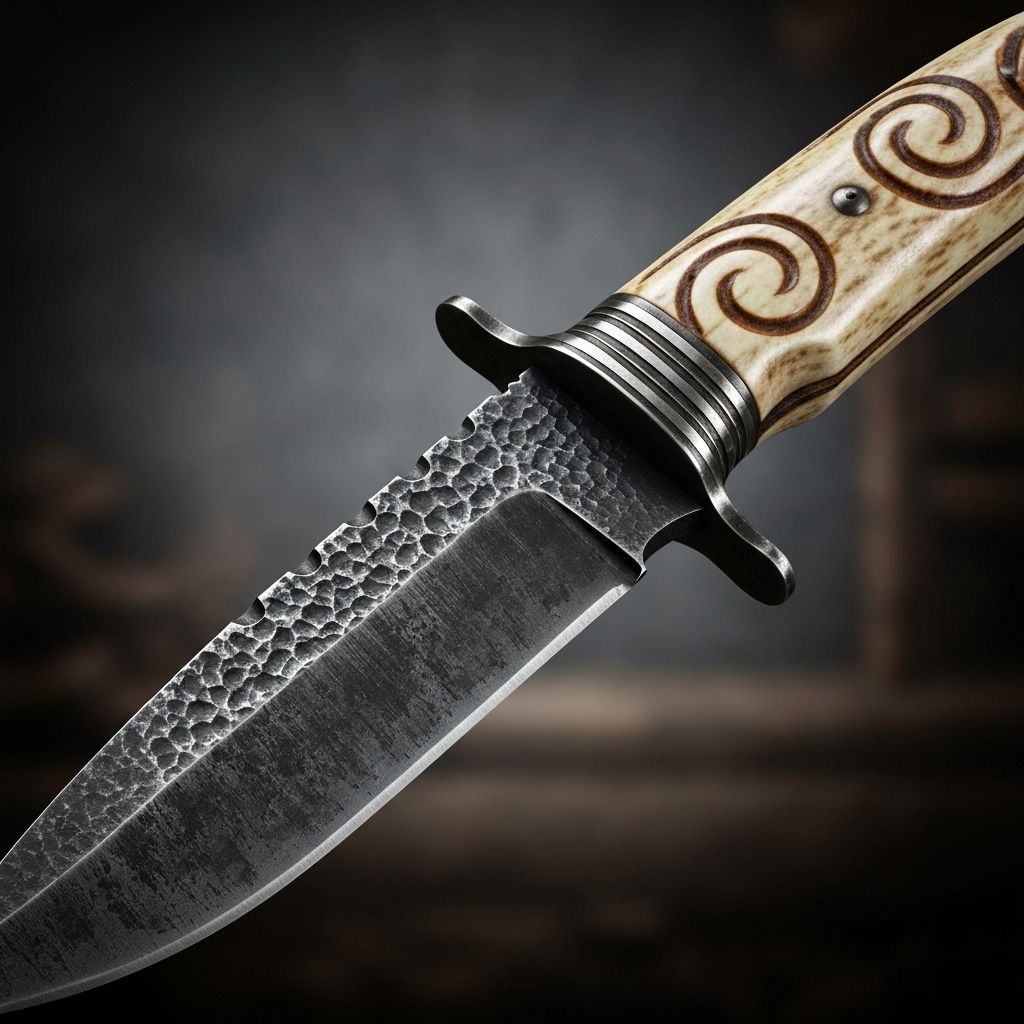 Timber Rattler Scarback Bowie with bone handle and textured spine