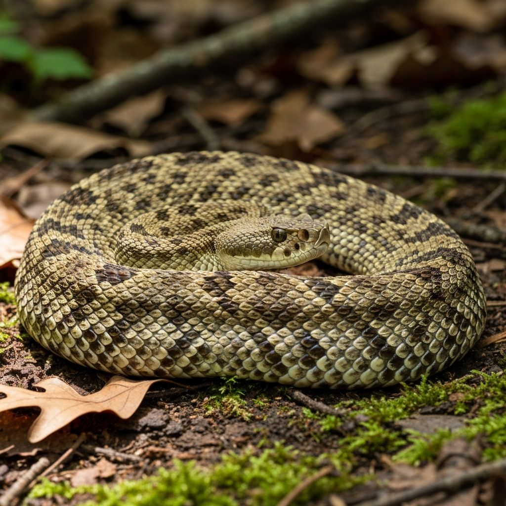 Timber Rattlesnake coiled in natural forest habitat